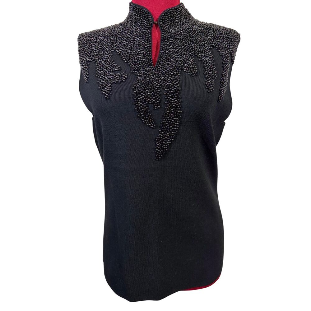 Reba Women Black Sleeveless Beaded Sweater XL Classy